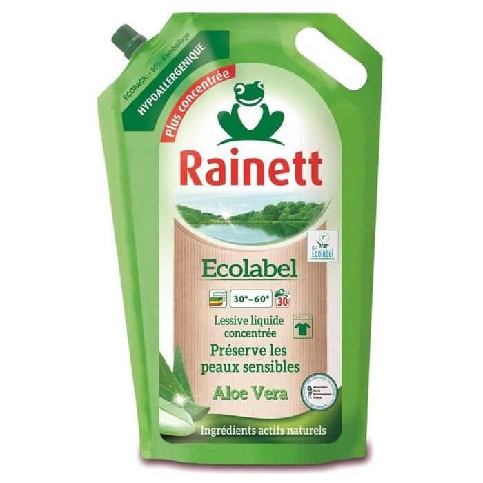 Rainett Ecolabel Lessive Liquide Concentree Pour Peaux Sensibles A L Aloe Vera 1 98l Lot De 2 Cdiscount Electromenager