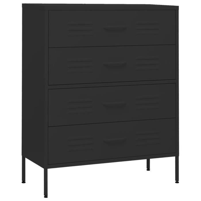 Commode - SALALIS - SP020285 - Noir - Acier - 80x35x101 5 cm - 3 tiroirs