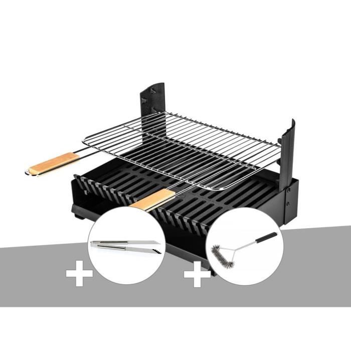 Barbecue charbon - Grilloir à poser Somagic + Pince en inox + Brosse En T 48,5x57,5x28,5cm Noir