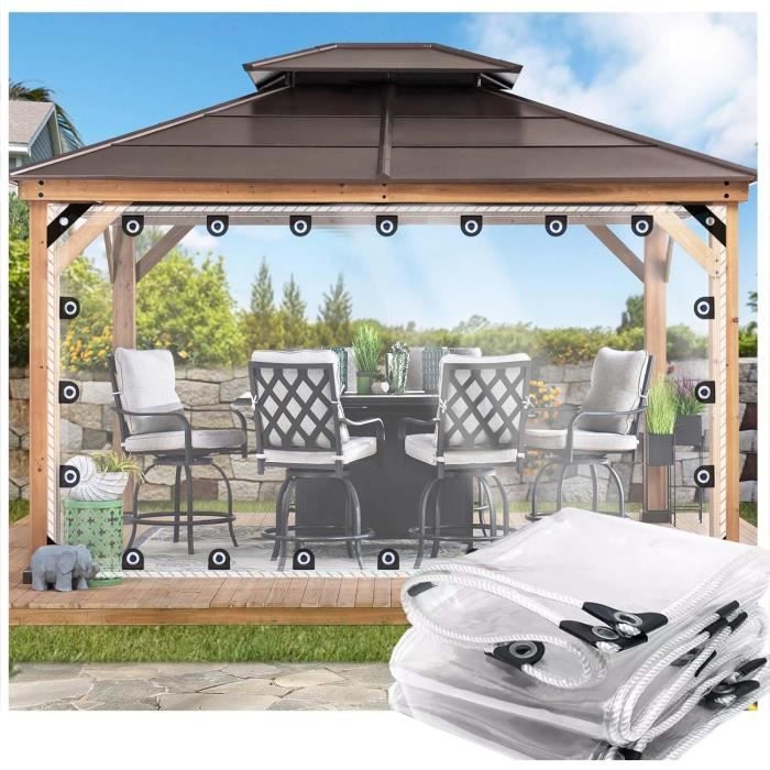 Bâche Transparente PVC 560 G/m² Avec œillets - 0,5 Mm épaisseur, Imperméable, Pour Tonnelle