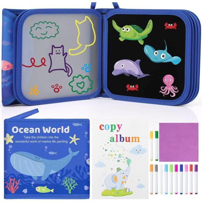 Bloc De Dessin Effaçable Enfant – 14 Pages Réutilisables Avec 12 Stylos – Livre Doodle Pour Voyage (FoodSet)