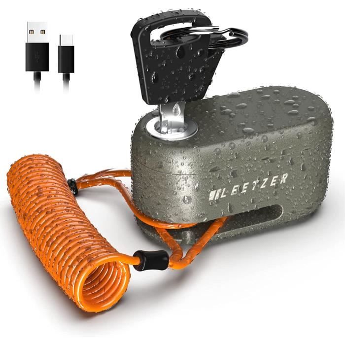 Antivol Disque Moto KRASER KR7Y Avec Alarme 110dB - USB Rechargeable étanche Pour Scooter Et Vélo