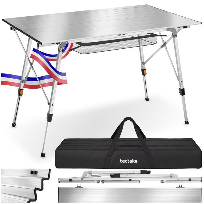 Table de camping - TECTAKE - Table TINA pliable en aluminium réglable sac transport inclus 90 x 52 x 47-70 cm - Argent