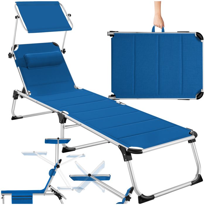 Chaise Pliante Aluminium LIFE IS - Tissu Oxford Bleu Avec Dossier Rembourré