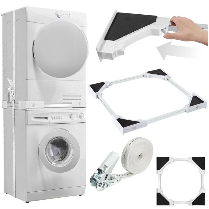 Kit de superposition - TECTAKE - Cadre de liaison PARRET pour machines à laver sèche-linge corde 46-66 x 46-66 x 7 cm - Argent