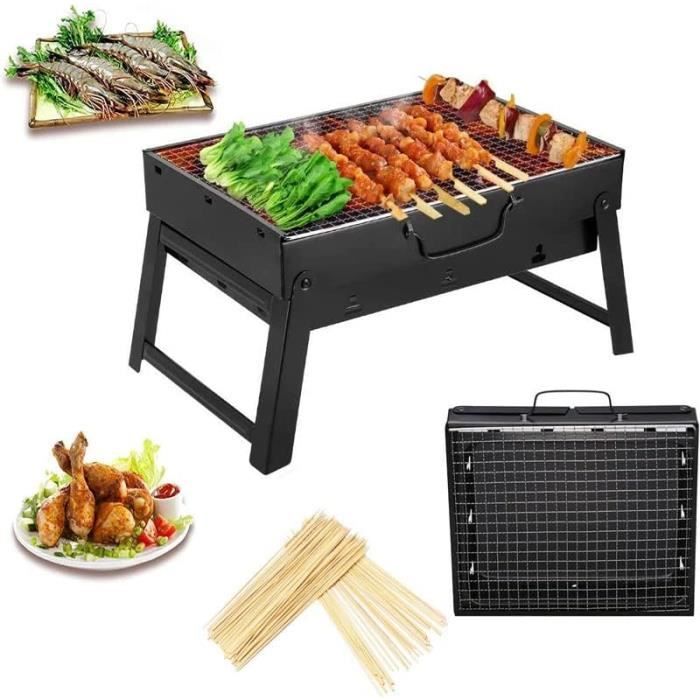 Barbecue à Charbon De Table Pliable En Inox - Dimensions 15,8x7,3x7 Pouces - Pour Camping, Voyages, Petit Espace - Léger Et Facile à Monter