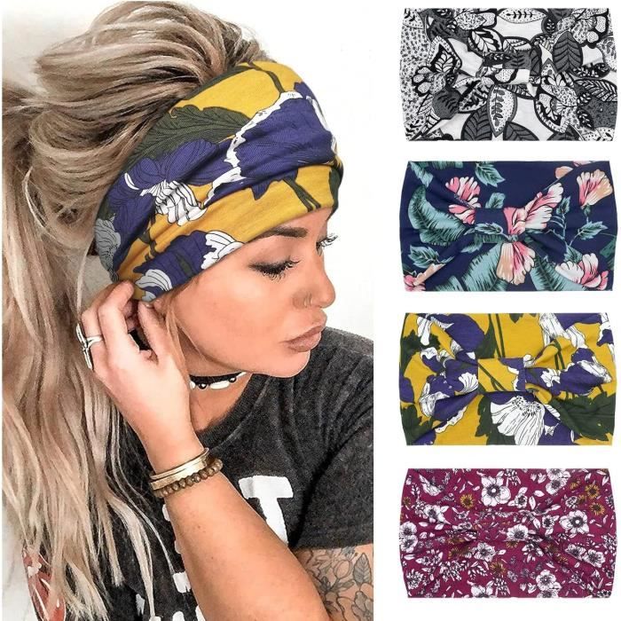 MELLIEX Lot 3 Bandeaux Cheveux Femme Élastiques Coton - Bandana Sport Yoga Fitness Running