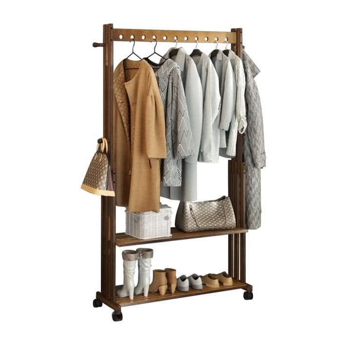 unho portant à vêtement porte manteaux à roulettes avec étagère pour chambre - 104x32.2x166cm