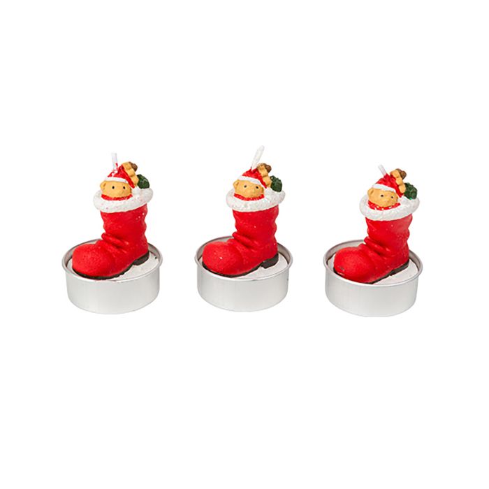 3 bougies botte du père noël avec ourson 5 5 x 3 5 cm
