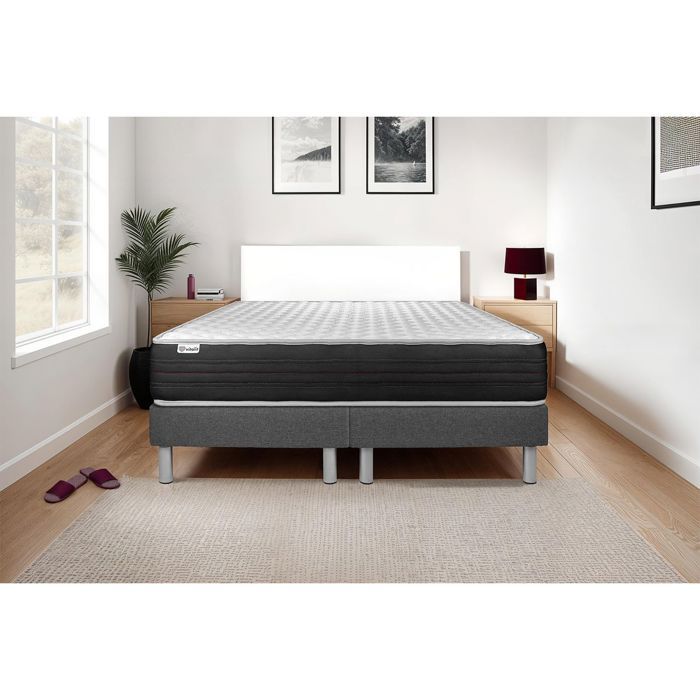 Ensemble Matelas Sommier 180x200 cm - 2 Sommiers Gris - Vitalmemo One Gris
