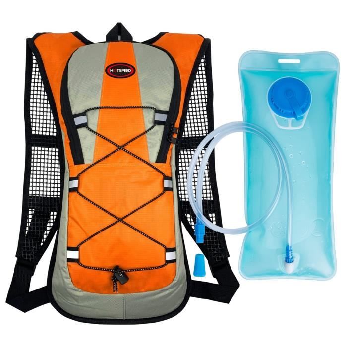 Sac D’Hydratation 2L – Nylon 600D, Poche à Eau BPA Free, 45x24x10 Cm – Rando, Vélo, Course, Ski – Bandes Réfléchissantes