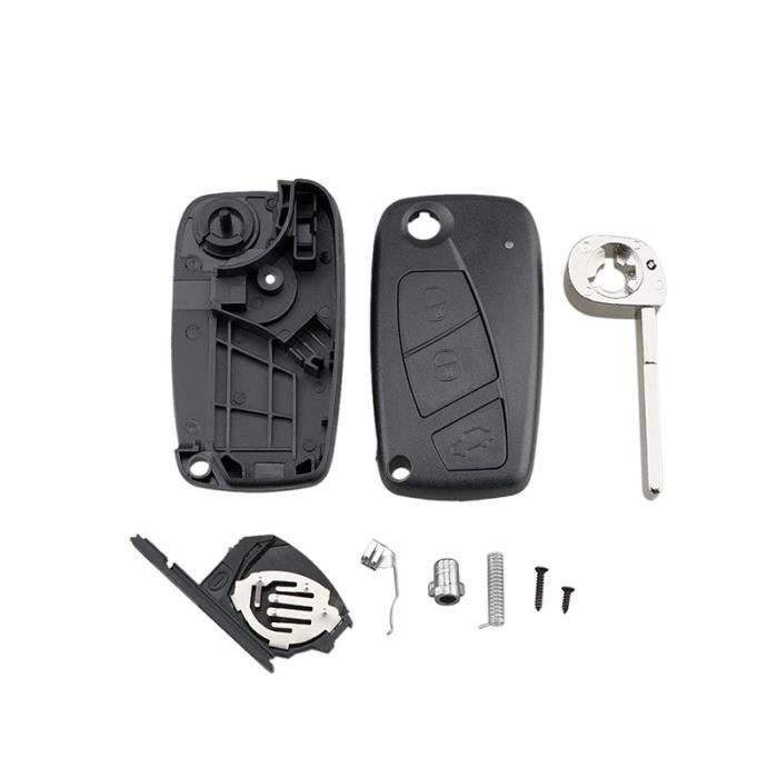 Boîtier De Remplacement Pour Clé Fiat 500 - Coque Noire 3 Boutons, Avec Nouvelle Lame - 12