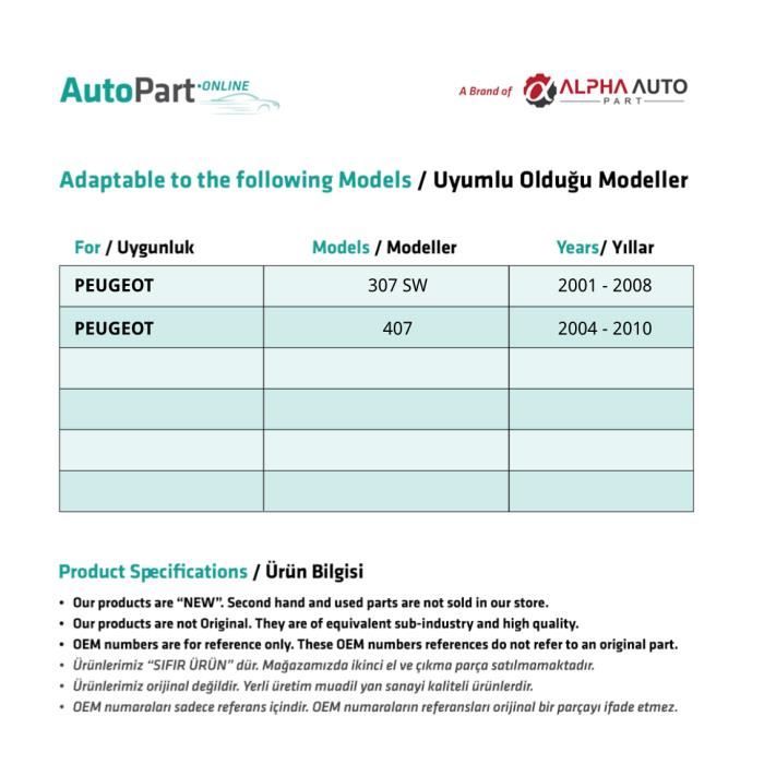 Lot De 24 Rideaux De Toit De Réparation 84001TY Compatibles Peugeot 307 SW 2001-2008