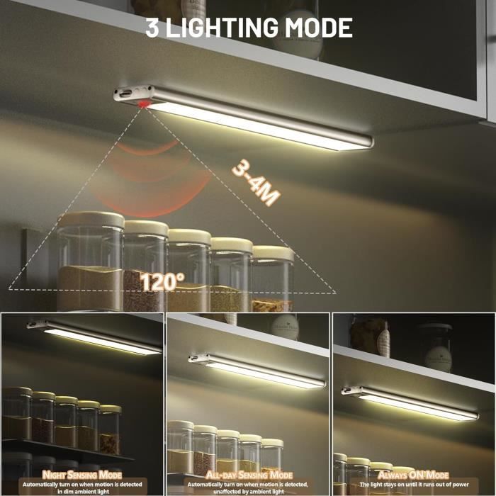 Réglette LED rechargeable avec détecteur de mouvement - Fixation par  adhésif ou