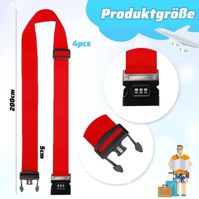 4 Sangles De Valise Avec Cadenas à Code - Réfléchissantes, Réglables, étiquettes Nominatives - Pour Sécuriser Et Identifier Tes Bagages En Voyage - 3