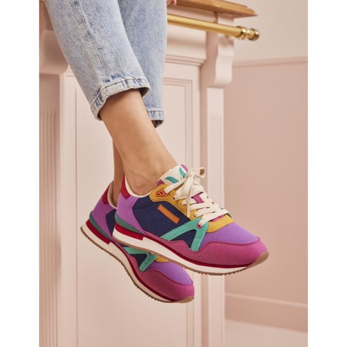 Baskets femme M.Moustache Andree Suede vegan fuchsia violet emeraude Lacets Plat Suede vegan fuchsia violet emeraude Cdiscount Chaussures