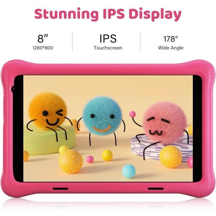 Tablette Keenlove 8 Pouces – Android 10, 32 Go, Kidoz, Contrôle Parental – Pour Enfants 3-7 Ans – Étui Renforcé – Batterie 4000 MAh