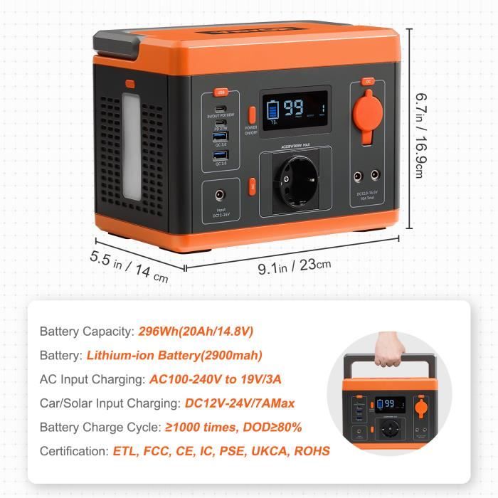 Station électrique portable, Batterie LiFeP04, 300 Wh, 1 prises CA de 100W  Pour camping extérieur/camping-cars/domestique/balcon - Cdiscount Bricolage