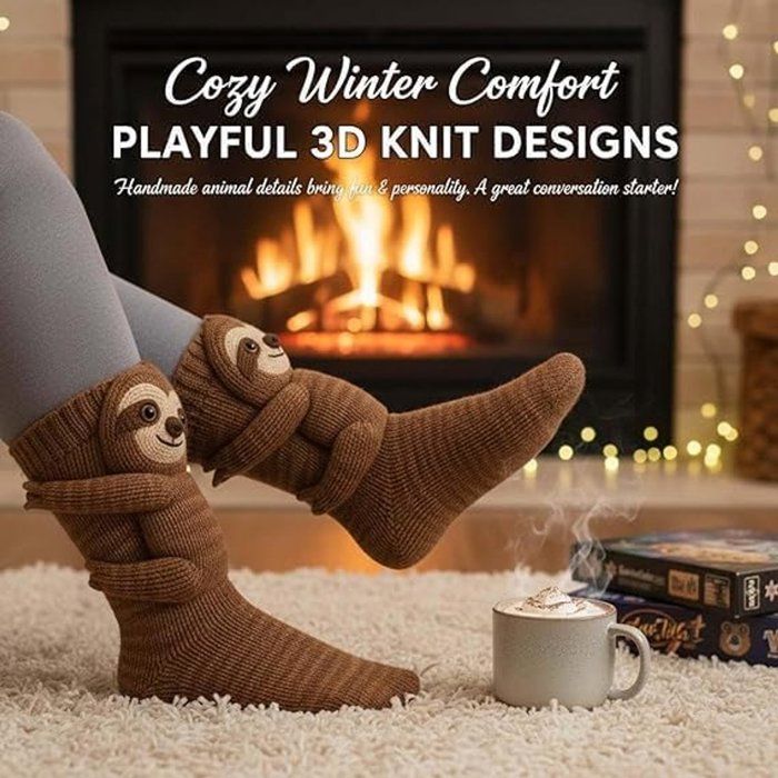 Chaussettes Animaux Tricotées 3D Main – Coton Doux, Antidérapantes, Taille Unique, Design Mignon
