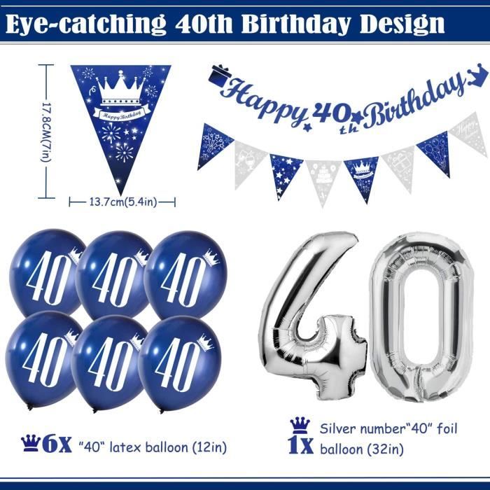 Decoration anniversaire homme 40 ans, anniversaire bleu argent 40e ballon  anniversaire joyeux anniversaire bannière ballon co[783] - Cdiscount Maison
