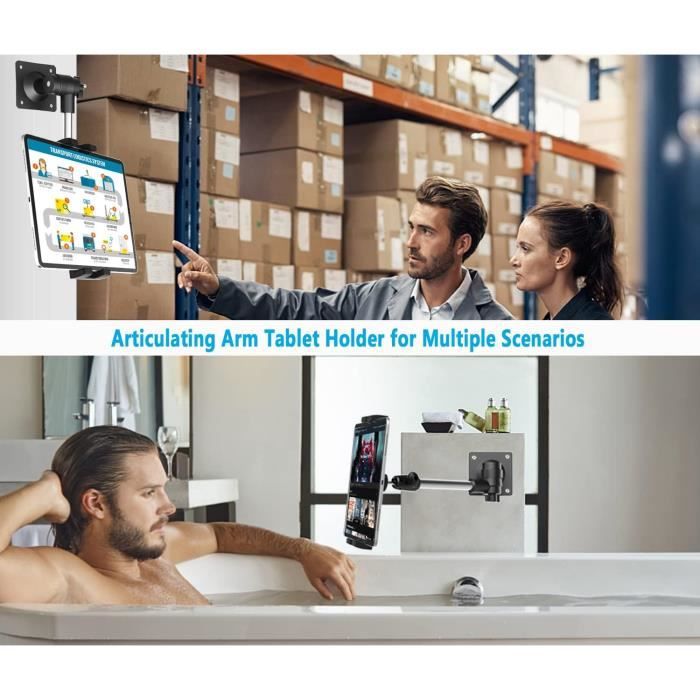 Support Mural Pour Tablette Réglable 360° - Fixation Vissée, Couleur Noire ABS - Compatible Toutes Tablettes