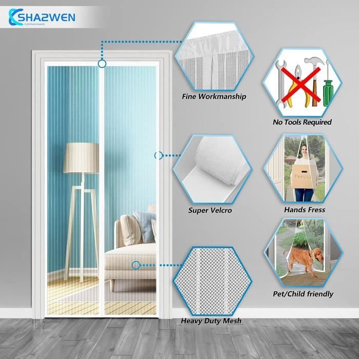 Moustiquaire Fenêtre Magnétique 135x195cm, Blanc Moustiquaire Rideau