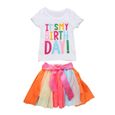 0-5 Ans Bébé Enfant Fille 2 Pcs Ensemble de Vêtement Mode Habit Anniversaire : T-shirt + Jupe Colorée-3