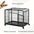 PawHut Cage pour chien pliable cage de transport sur roulettes 2 portes verrouillables plateau amovible dim. 125L x 76l x 81H cm-3