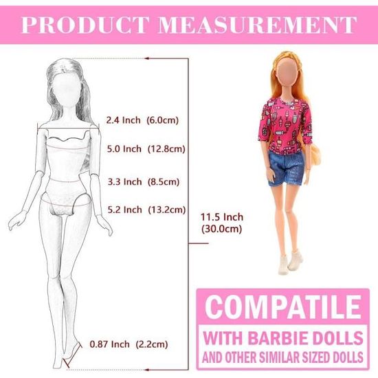 TYXHXTF 90 Pièces – 10 Robes, 30 Paires Chaussures, 20 Sacs, 30 Accessoires – Pour Poupée 11,5 Pouces