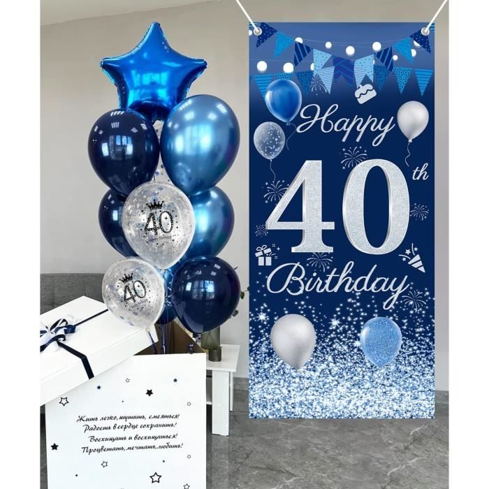 Decoration Anniversaire 40 ans Hommem, 40 Banderole Joyeux Anniversaire  Bleu, Bleu Argent Confettis Anniversaire 40 Ans, Toile de Fond  Anniversaire