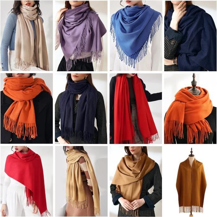 Écharpe Longue 100% Laine Femme - Châle Pashmina Chaud Hiver - 180x30 Cm