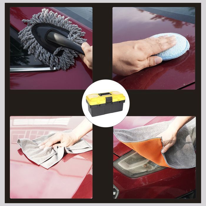 Kit Nettoyage Voiture Professionnel 12 Pièces MEISHANG - Gants Microfibre Éponge Roues Brosse Raclette Gris