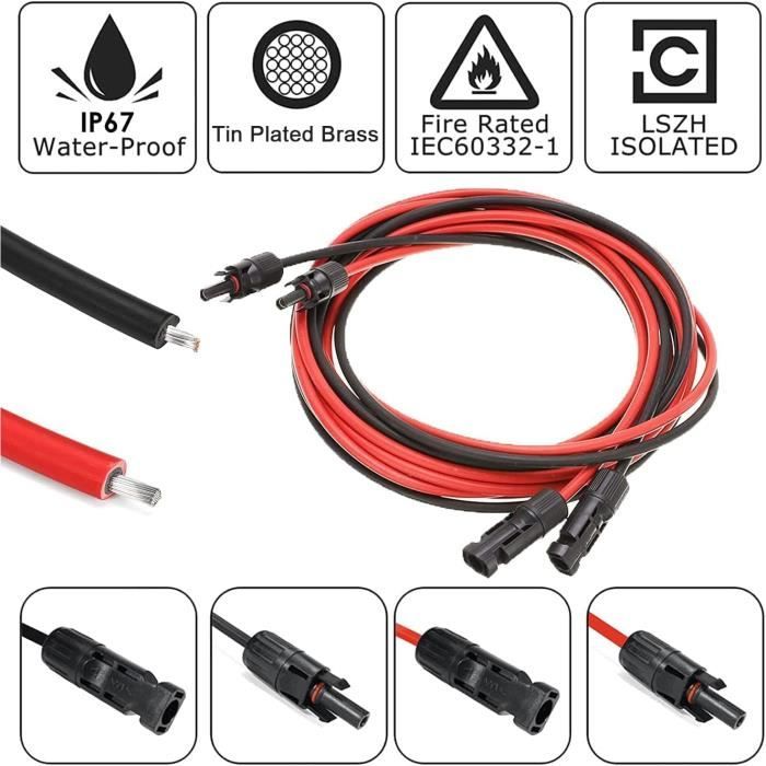 Rallonge Solaire 4 Mm² Rouge/noir – Avec Connecteurs MC4 Mâle/femelle – Fabrication Allemande