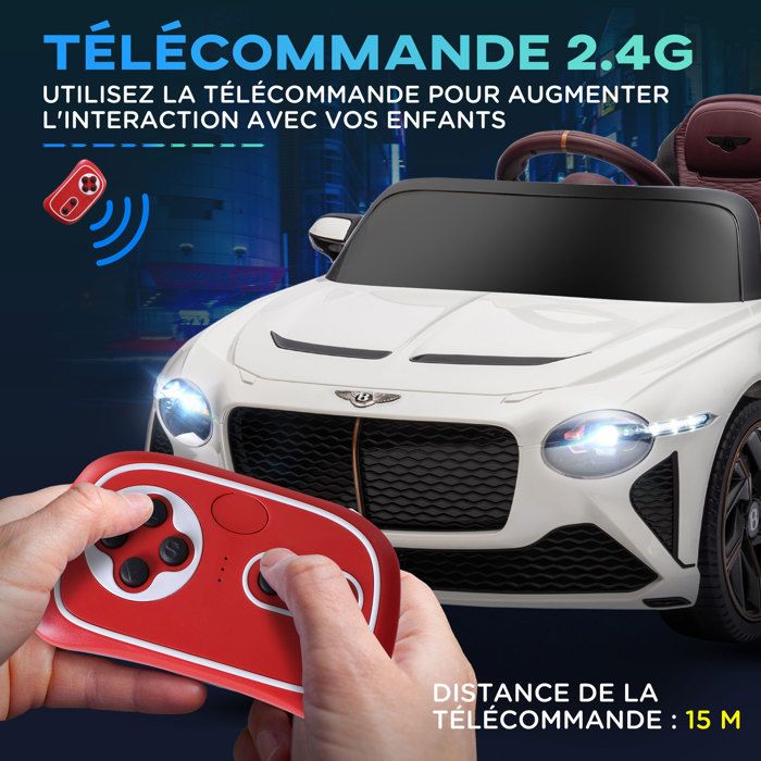 Voiture électrique Enfant Bentley Bacalar – 2 Moteurs 25W, Télécommande 2,4G, MP3, Phares, Suspension, Dès 3 Ans