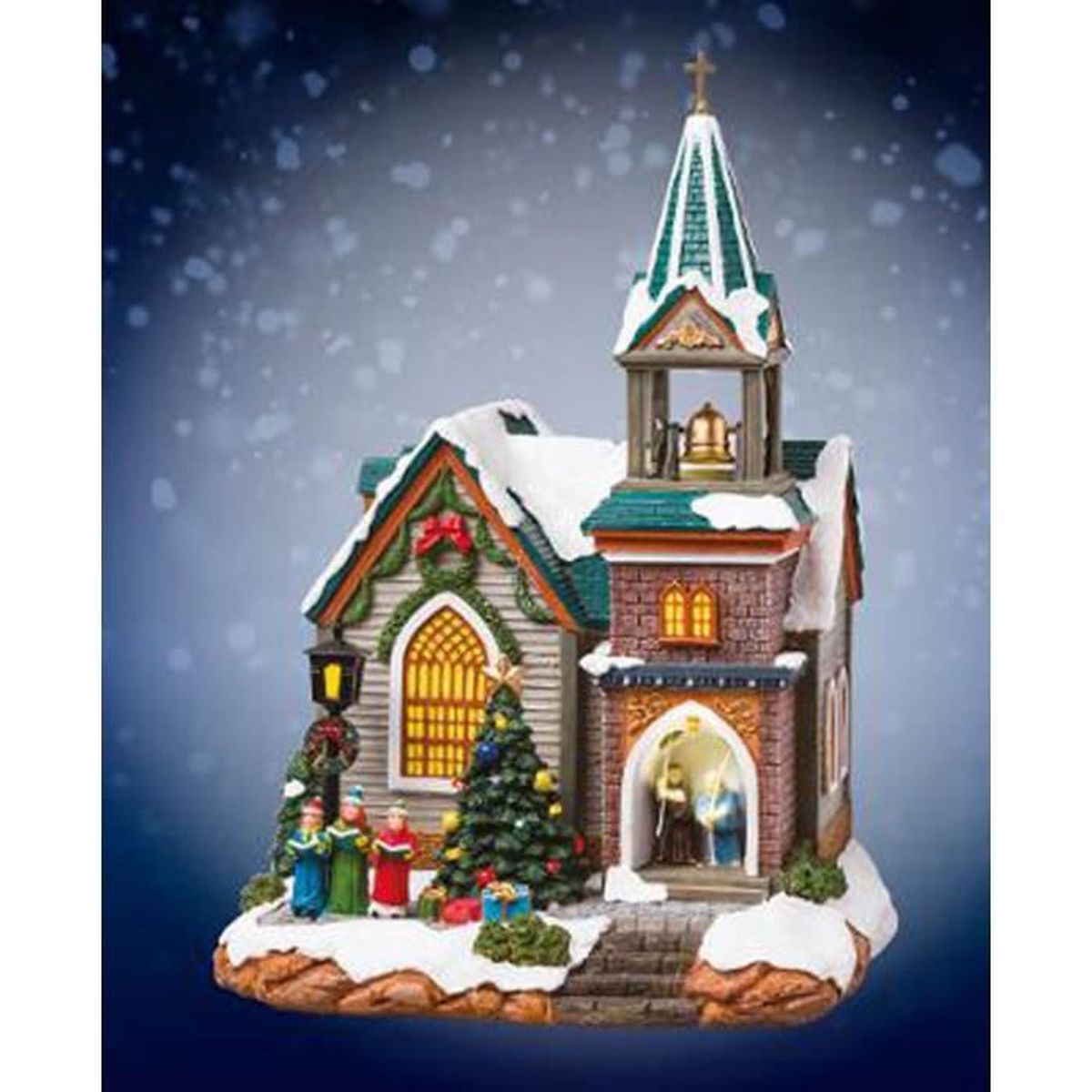 Eglise de Noël illuminée et musical, L.22.5 x l.22 x h.32.5 cm - Cdiscount Maison