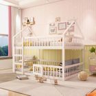 SWEIKO Lit cabane Lit superposé avec escalier 140x200 cm Lit familial pour enfants Lit Loft Design en bois massif Blanc