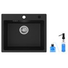 CECIPA MAX Évier de Cuisine en Granit noir anthracite 50x45cm + Distributeur de Savon Evier 1 Bac
