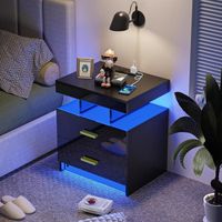 Table dechevet avec 2 tiroirs VIVOLIL - Table de nuit  LED avec 2 Prises & 2 Ports USB - Noir - L 50 x P 40 x H 58 cm