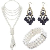 3 Pièces Parure de Bijoux en Perles en Plastique Longues Boucles D'oreilles Collier Perle Blanche Bracelet Parure Bijoux Mariage 