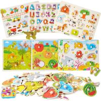 6 Pièces Puzzles en Bois Puzzle à Encastrement Jouet Éducatif Montessori Cadeau pour Garçons Filles 1 2 3 4 Ans