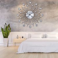 HURRISE horloge murale étincelante Horloge murale en forme de fleur en argent métallique Bling scintillant pour bureau de salon