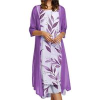 Ensemble Deux Pièces Robe Sans Manches Imprimé Floral Robe Longue Et Elegant Ete Décontracté Boheme Chic Violette