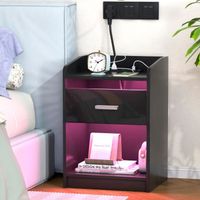 Table De Chevet LED PIPIPOXER Avec Tiroir - 16 Couleurs RGB - Design Moderne Blanc - 40x35x58cm