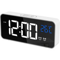 RIWILL Réveil Numérique Rechargeable Horloge Numérique LED avec Température/Snooze/2 Alarme/12/24 Heure/Port de Recharge USB Blanc