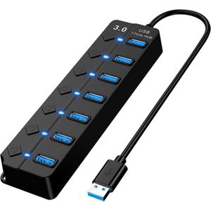 Hub USB Alimenté，RSHTECH Aluminium USB Hub 3.0 à 7 Ports Multiprise USB 3.0  avec 5V/2A Alimentation Externe Multi Port USB Hub, 5 Gbit/s, Commutateurs  Individuels et Indicateur LED-Noir（RSH-518） : : Informatique