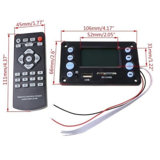 Zerone Décodeur MP3 Bluetooth USB SD FM Avec Télécommande - Module Audio Sans Fil