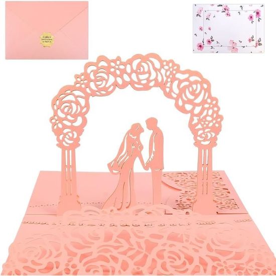 Carte de Voeux 3D Pop-Up, Carte Mariage 3D avec Enveloppe Carte, Carte Anniversaire Marriage