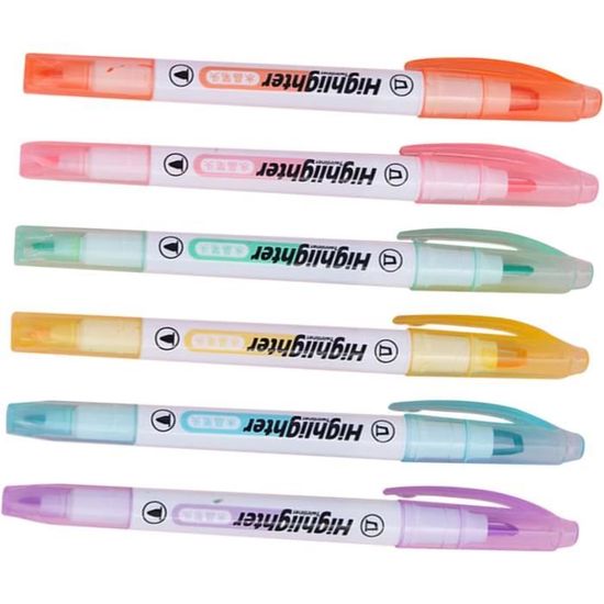 Lot De 12 Surligneurs Effaçables à Double Pointe - 6 Couleurs - Pour École, Bureau, Révisions - Fines Et Épaisses