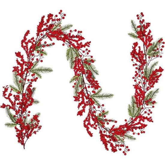 Guirlande De Baies Artificielles Avec Feuilles Vertes Et Poinsettias - 180cm Noël Mariage Décoration Festive