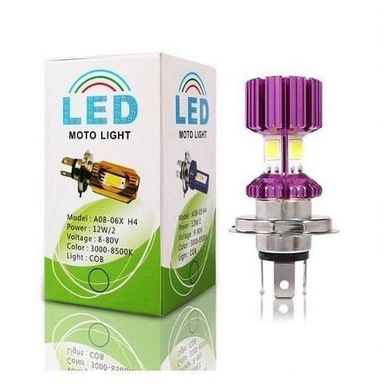 Keiurot Ampoule LED H4 Moto Ampoules de phares H4 voiture Moto HS1 HB2 9003 Ampoule  LED pour phares de moto Faisceau haut et bas Hi/Lo 9-80V 12W Blanc, Lot de  2 